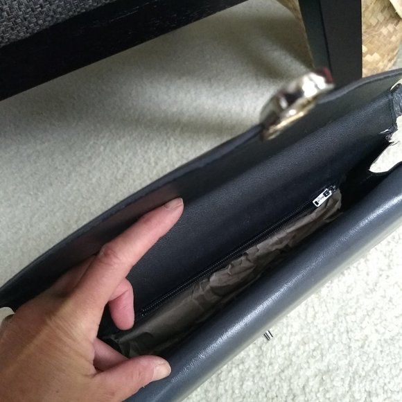 vintage 80s NWOT grey leather shoulder bag - Picture 3 of 14